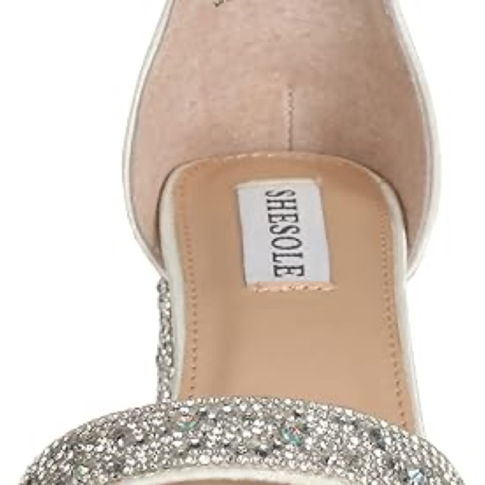 Ivory Strappy Rhinestone Block Heels - Picture 2 of 6